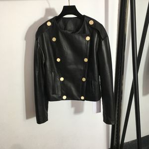 Genuine Leather Motocycle Jackets Women Hip Hop Coats Gold Button Ornament Jacket Sheepskin