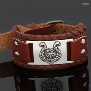 Bangle Nordic Viking Dragon Ship Vegvisir Leather Amulet Armband -Musterbar storlek 19-31 CM1 INTE22