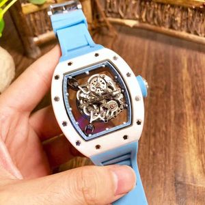 Moderna klockor Luxury Mens Mechanical Watch Richar Milles White Ceramic Automatic Hollowed Out Luminous Tape Personlig vattentät schweizisk 2VN4/HB