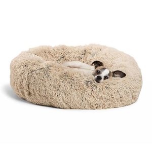 Mjuk plysch runda husdjur kattbädd faux päls hund sängar för medelstora små hundar självvärmande inomhus kudde cuddler y200330