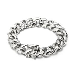 15mm 8.66 Inch Mens Large Smooth Cuban Curb Link Chain Bracelet Stainless Steel Bracelets Bangle High Polished Silver