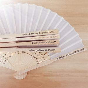 40 PC/Lot Kişiselleştirilmiş Baskı Gravürü Düğün Favor İpek Fan Özelleştirilmiş Adı Kumaş El Fan Hediyesi