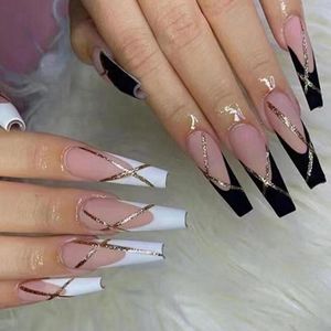 False Nails On Full Cover Detachable Manicure Tool Wearable Nail Tips Rhinestone Coffin French Flower Fake NailsFalse