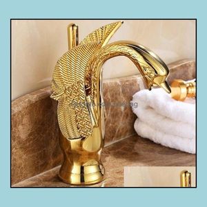 Wholesale- Gold Finish Shape Brass Basin Sink Faucet Bathroom Single Hole Centerset Mixer Tap Drop Delivery 2021 Faucets Faucets Showers