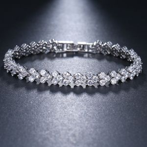 Bracciale da tennis con zirconi placcati in oro bianco 18 carati Catena a mano con diamanti per uomo Donna Bracciale con cuore in cristallo Amore Braccialetto Regalo per innamorati San Valentino Gioielli da sposa