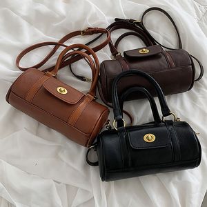Replica Designer Bags Brand Women PU Leather Crossbody Brown Barrel-Shaped Shoulder Bags Female Handbag Travel Boston Bag