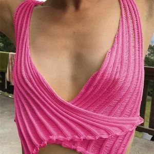 Knit Crop Top Female Vest Tank Women Clothes Sleeveless Tanks Sexy Outfits s Summer Cropped Cami Green Crochet 220318