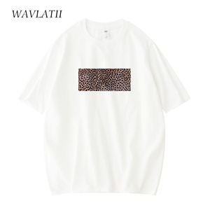 Wavlatii Women Leopard Print Tshirt Lady White Black Casual krótkie koszulki z krótkim rękawem na Summer Lady Blue Tshirts Tops WT2119 220615