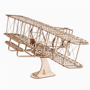 Modello di aeroplano in legno giocattolo kit di costruzione collezione Wright Brothers Flyer aereo 3D puzzle di assemblaggio in legno per bambini adulti 220725