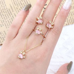 Brincos Colar de colar de cobre romântico Gold Gold Opal Animal Pingnder Jewelry Sets para mulheres de alta qualidade Partido de Zircão por atacado