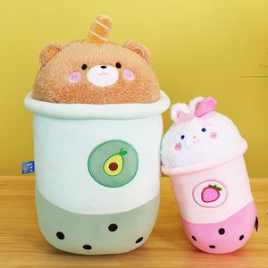 Giocattoli per bambini Peluche Peluche Simpatico peluche a forma di cuscino per tazza di tè al latte con orso di coniglio morbido