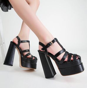 Fashion High Heeled Sandals Kvinnor 2022 Sommar Ny Rom Style Stängd Toe Platform Skor 35-42 Storstor Party Bröllopspumpar