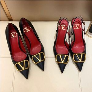 Women dress shoes fashion top quality comfortable thin heel genuine leather mental buckle pointed toe lady popular female non slip versatile shoes C80112