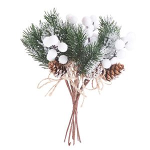 装飾的な花の花輪人工花偽雪霜松の枝コーンベリーホリーdiyクリスマスツリーオーナメントホームクリスマス装飾サップ