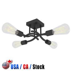 4 Light Semi Flush Mount Ceiling Lamps Fixture Matte with E26 Base Modern Black and Gold Chandelier Ceilings Lamp for Bedroom Study Living Room Bathroom CRESTECH on Sale
