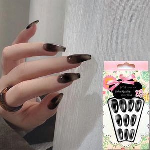False Nails 24Pcs/Box Fake Nail With Design Detachable Black Ballerina Artificial Wearable Full Cover Manicure Tips Prud22