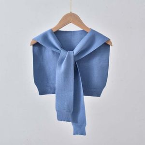 Koreansk ull stickad varm sjal wraps vinter kvinnlig blus falsk krage cape knuten halsduk fast färg hals skydd halsve o44