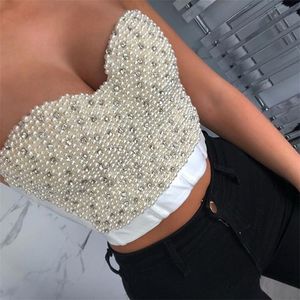 Sexy Top Women Pearl S Crop Top Push Up Corset Top Top Top Ficoud Backless White 220519