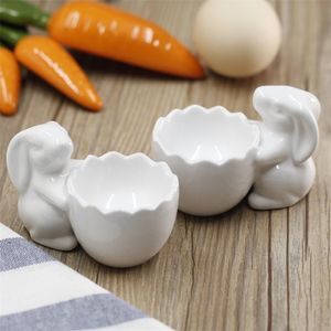 Vassoio per uova antiaderente creativo Stoviglie in ceramica a forma di coniglio Portauova Portauovo Strumento per colazione Stampo per cremagliera a vapore Accessori da cucina 220517