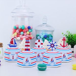 Embrulhada de presente veleiro Nautica Ahoy tema Party Favor Boxes Supplies Candy Box sacol