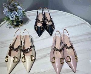 Baotou sandals fairy style flat bottom chain straight belt summer style Horse Street buckle pointed shoes