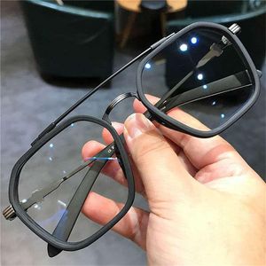 Sonnenbrille Retro Fashion Double Beam Square Myopia Brille für Männer Frauen antiblau hell schwarz transparentes Finish verschreibungspflichtiger Brillen -1.0