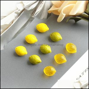 Charms smycken fynd komponenter söta fruktserier citronhängare gulgrön akryl för diy örhänge hitta nyckelring tillbehör droppe