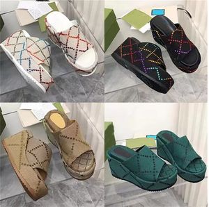 2022 Women Paris Slippers Designer wedge Pattern Embroidery Letters Beach Casual Slides Flip Flops Ladies Platform Thick Bottom Increase Non-slip Sandals SIZE 35-43