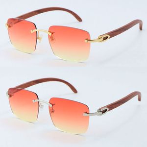 Fabrik Großhandel Verkauf Holz Metall Randlose Sonnenbrille Holz T8300816 Unisex C Dekoration 18 Karat Goldrahmen Sonnenbrille Männliche und weibliche Multi Braun Rot Blaue Linse