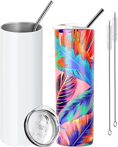 Local Warehouse STRAIGHT 20oz Sublimation Mugs Tumblers With Straw Stainless Steel Water Bottles Double Insulated Cups sxm27