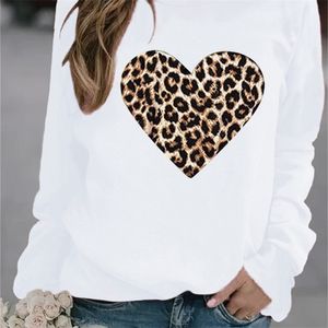 Леопардовое сердце с печеночными толчками женщины флисовая с длинным рукавом o шея свободная толстовка девочек Женщины Пуллеры капюшона зимняя осень 201203