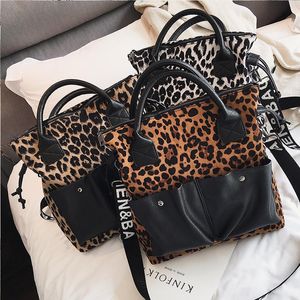 Kvällspåsar sexiga leopard kvinnor läder handväska stor väska kvinnliga stora tote axel damer plånböcker och handbagsrevening