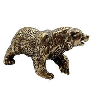 Dekorativa Objekt Figuriner Ren Koppar Brun Bär Staty Ornament Solid Brass Polar Figuriens Miniatyrer Tea Table Pet Desk Dekorer Tillbehör