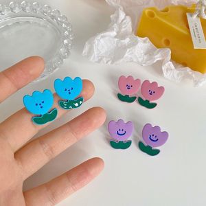 Stud Japan Cute Blue Pink Purple Tulip Flower Earrings for Women Girls Creative Paint Eloy Accessories Födelsedagspresent Moni2222