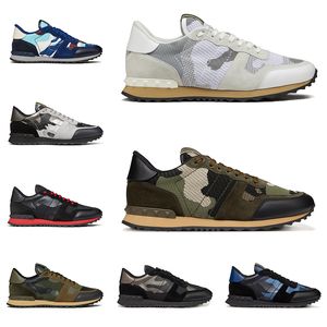 Männer Frauen Luxus-Designer-Schuhe Rockrunner Sneakers aus Tarn-Mesh-Stoff Gumminoppen Army Green White Bred Herren-Sneaker zum Joggen