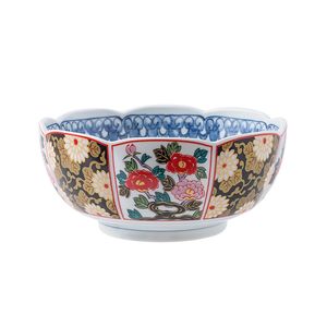 Imari Style Porcelain Bowl Vintage Lotus Octagonal Shaped Footed Bowl for Japanese Restaurant Housewarming 5" 6" 7" Diameter