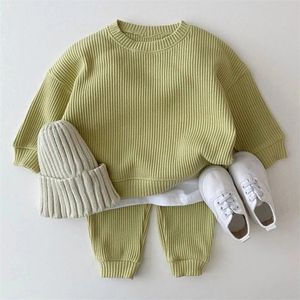 Bear Leader Coreano Bambino Cotone Kintting Set di abbigliamento Bambini Ragazzi Ragazze Primavera Autunno Allentato Tuta Pullover Top + Pantaloni 2 PZ 220326