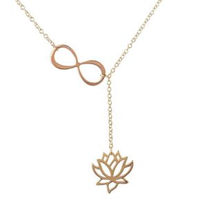2016 Ganz neuer Infinity und Lotus lariat Anhänger Statement Halskette Frauen Langkette Collier Femme Schmuckzubehör S228K