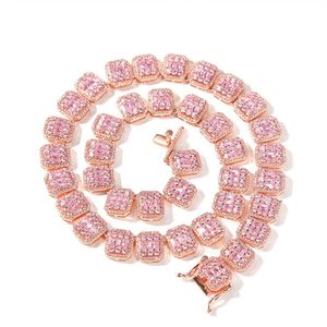 Catena da tennis ghiacciata con diamanti quadrati Collana da donna per uomo Moda Hip Hop Collane con catene in argento oro rosa