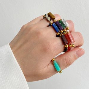 4 mm elastyczny pierścień dla kobiet mężczyzn prostokąta naturalne chakras Pierinki Pierścionki różowe kryształowy kwarc pierścionka Czech Biżuteria
