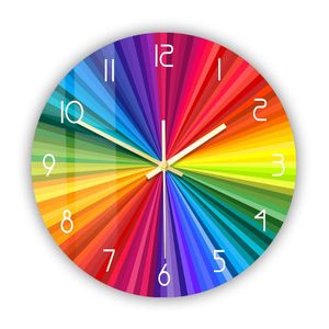 Tekerlek Şeması toptan satış-Duvar saatleri renk teorisi grafik oturma odası için baskı saati gökkuşağı ışını renk tekerleği sanat eseri sessizce işaretsiz saat sanatçısı hediye saatleri