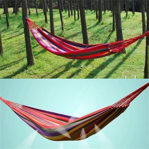 Portable Outdoor Hammock Hang Bed Travel Camping Swing Canvas Red Stripe For Outdoor Sports Like Camping Travelling 220606