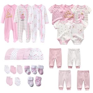 Clothing Sets 0-3-6 Months Born Girl Pink Set 27Pcs Rompers Bodysuits Pants Hat Gloves Socks Baby Boy Cotton Clothes Suit Infant Birth GiftC