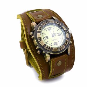 Wholesale vintage punk watch for sale - Group buy Wristwatches Vintage Retro Leather Strap Watch Women Men Punk Quartz Cuff Bracelet Bangle Casual Watches Gift