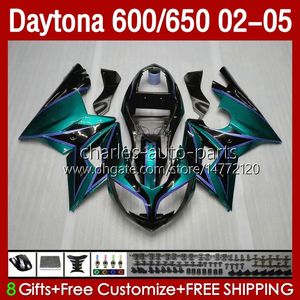 Kit de carroçaria para Daytona 650 600 CC 2002 2003 2004 2005 Body 132No.103 Cowling Daytona650 02-05 Daytona600 Daytona 600 Black Cyan 02 03 04 05 ABS motocicleta