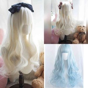 Nxy Synthetic Long Wavy Curly Hair Milk White Female Wig Cosplay Lolita High Temperature Syntheti 220622