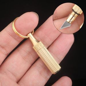 Brass Capsule Mini Knife Multifunctional EDC Tools Portable Key Chain Decor Outdoor Survival Open Cans Peel Fruits Gifts