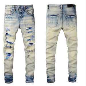Rose broderi jeans högkvalitativa mode blå svart rippade manliga tidvatten smala byxor # 075