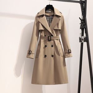 Women's Leather & Faux Leather New Spring England Style Women Windbreaker Loose Medium and Long Elegant Belt Coat Female Casual Trench Coats Mujer