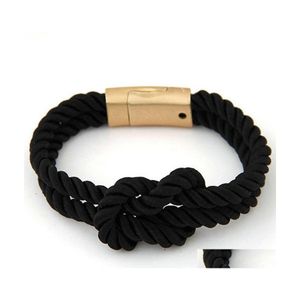 Charm Bracelets Bracelet For Women Trendy With Magnetic Clasp Bow Leather Bangles Men Jewelry Drop Delivery Dh0Gr